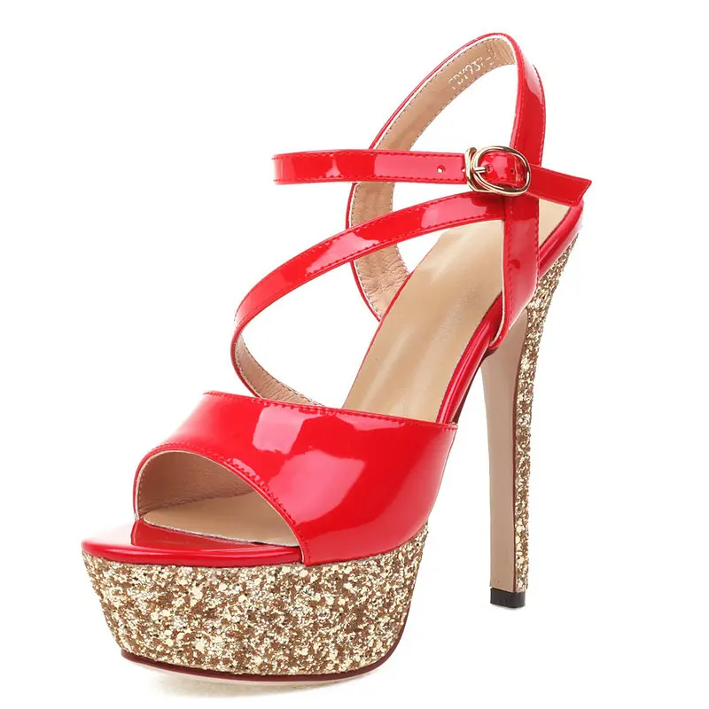 

Женские босоножки на платформе и высоком каблуке, черные, красные, серебристые или бежевые свадебные босоножки с перекрестными ремешками, р...