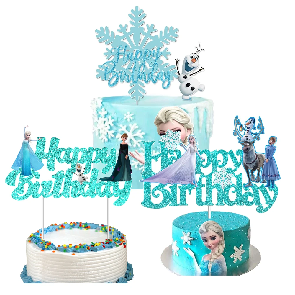 Disney Frozen Elsa Anna Happy Birthday Cake Topper Tangled Rapunzel Cake Decor Girl Children Birthday Party Supplies
