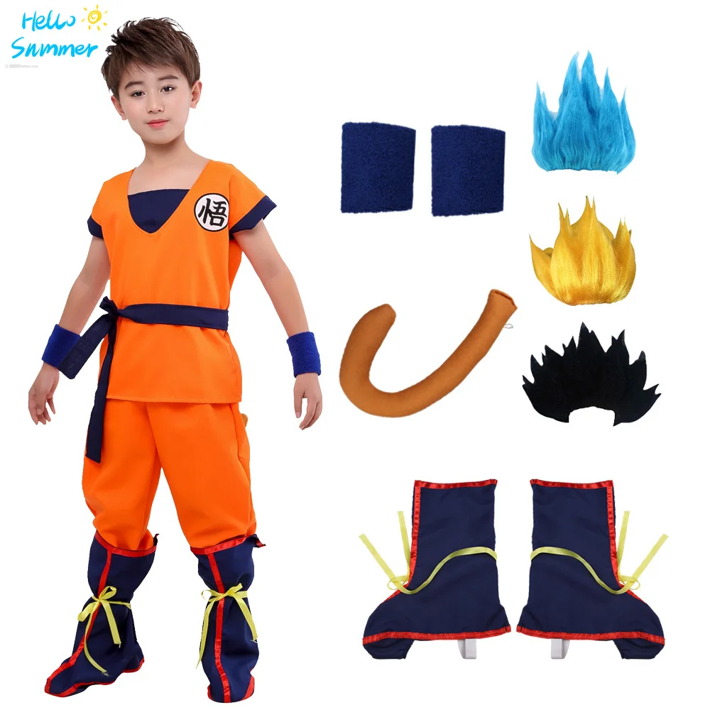 

Halloween Adult Kids Son Goku Wu Tail Wigs Blue Black Cosplay Costume Suit Holiday Birthday Party Dress Party Costumes