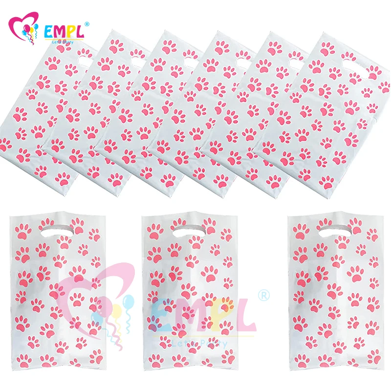 Pink Puppy Paw Party Favor Bags Dog Cat Paw Print Candy Bags Pet Theme Party Gift Bags Kids Birthday Party Decorations Wholesale