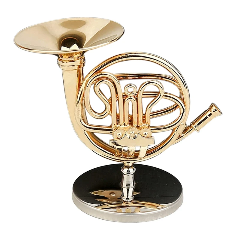 

10Cm Miniature Pure Copper Trombone Model With Support Mini Musical Instrument Model With Black Leather Box