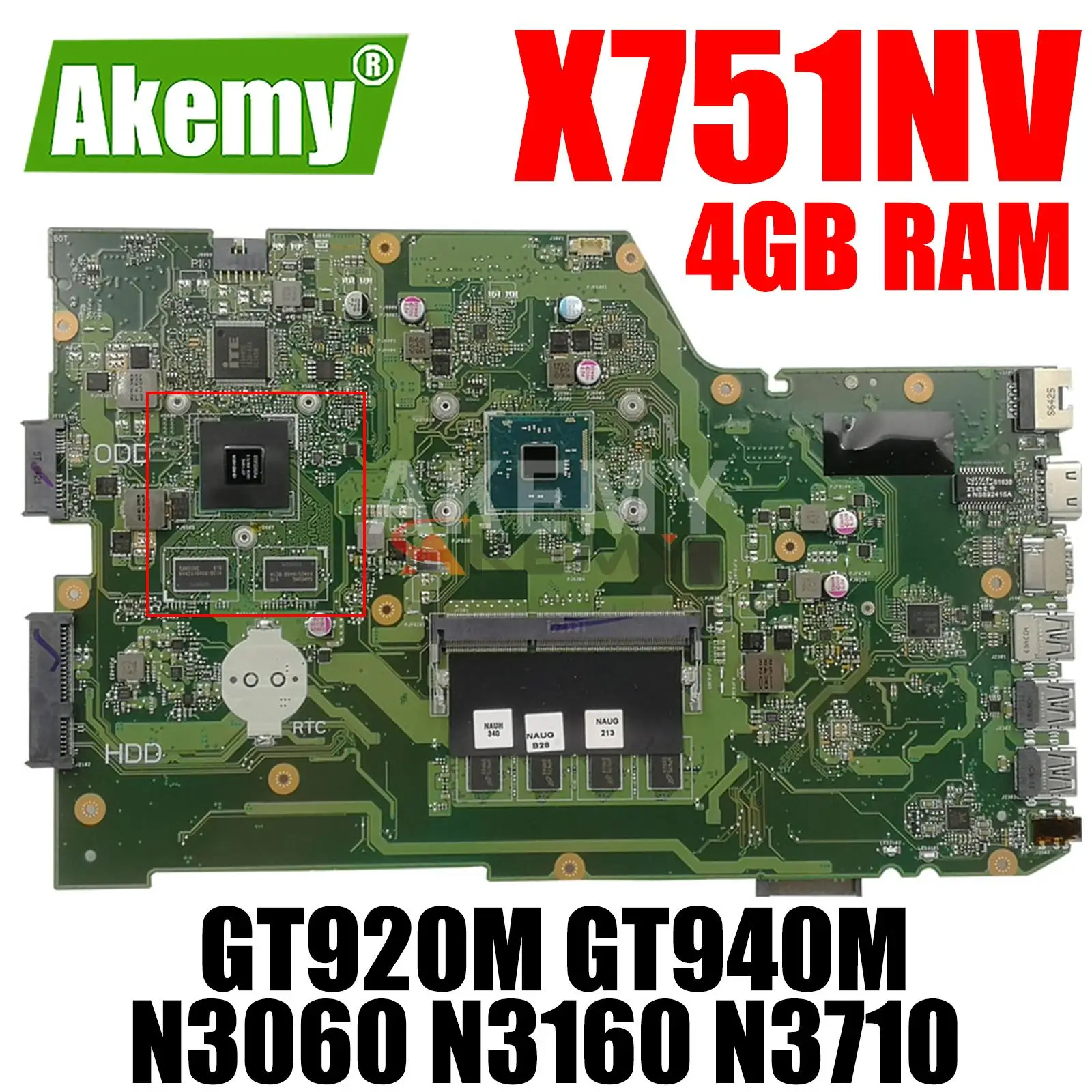 

Материнская плата X751NV для ноутбука ASUS X751N X751NV X751NC, материнская плата N3050 N3150 N3700 CPU GT920M GT940M GPU 4 Гб ОЗУ