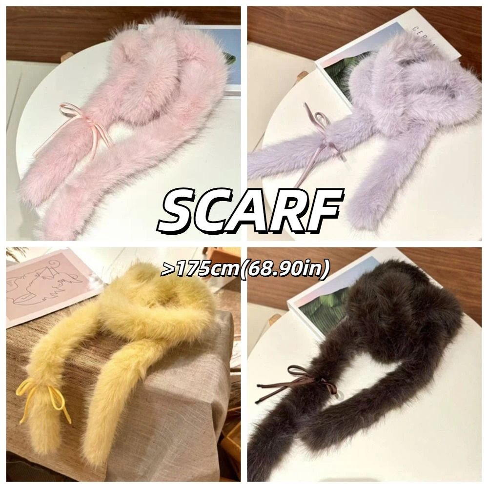 Модный однотонный шарф с бантом Y2k пушистый меховой в стиле Харадзюку роскошный