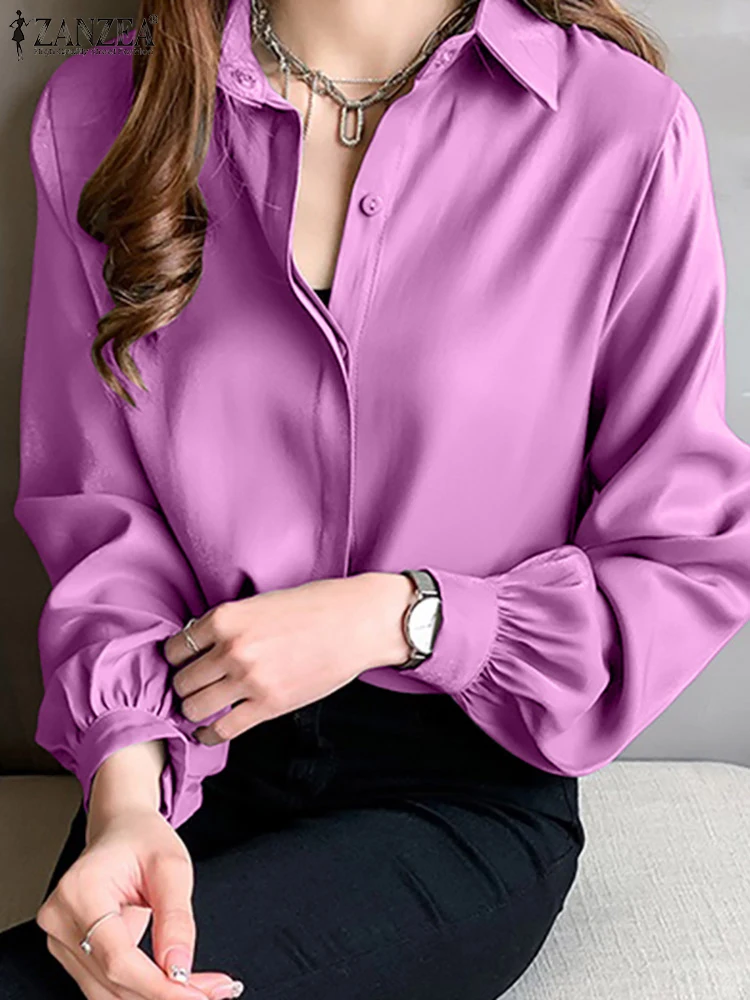 

ZANZEA Autumn Lapel Neck Buttons Down Blouse Casual Loose OL Work Blusas Party Tunic Tops Elegant Women Long Sleeve Solid Shirt