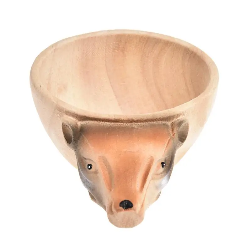 

Natural Rubber Wood Hand Carving Water Cup Creative Animal Head Carved Cup Handmade Artwork Mug For Outdoor Camping Home Use