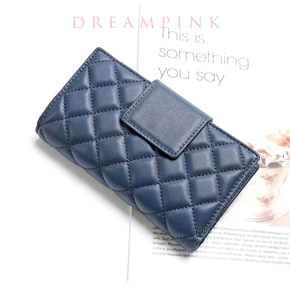 

Diamond Quilted Sheepskin Women Purse Elegant Luxury Genuine Leather Female Wallet Large Capacity Card Holder Money Clutch Bag