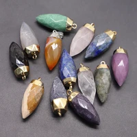 new natural stones pendants gold cone healing pendulum faceted rose quartz crystal reiki charms jewelry making diy necklace 8pcs