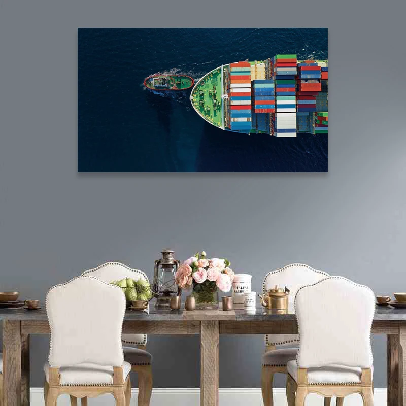 Красивый морской контейнерный Корабль воздушный вид сверху художественный