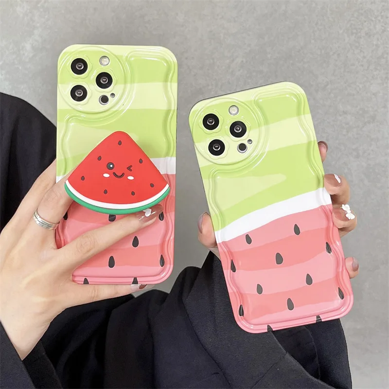 

Summer Cute Watermelon Bracket Phone Case Cover for IPhone 11 12 13 Pro X XR XS Max Shockproof Case for IPhone 13 Cases