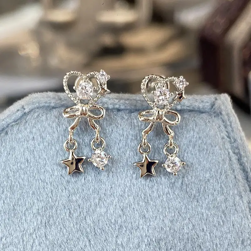 Фото 1pcs Quality Love Star Zircon 316L Stainless Steel Ear Bone Nail Y2K Silver Color Earring for Women Cochlear Accessorie №5