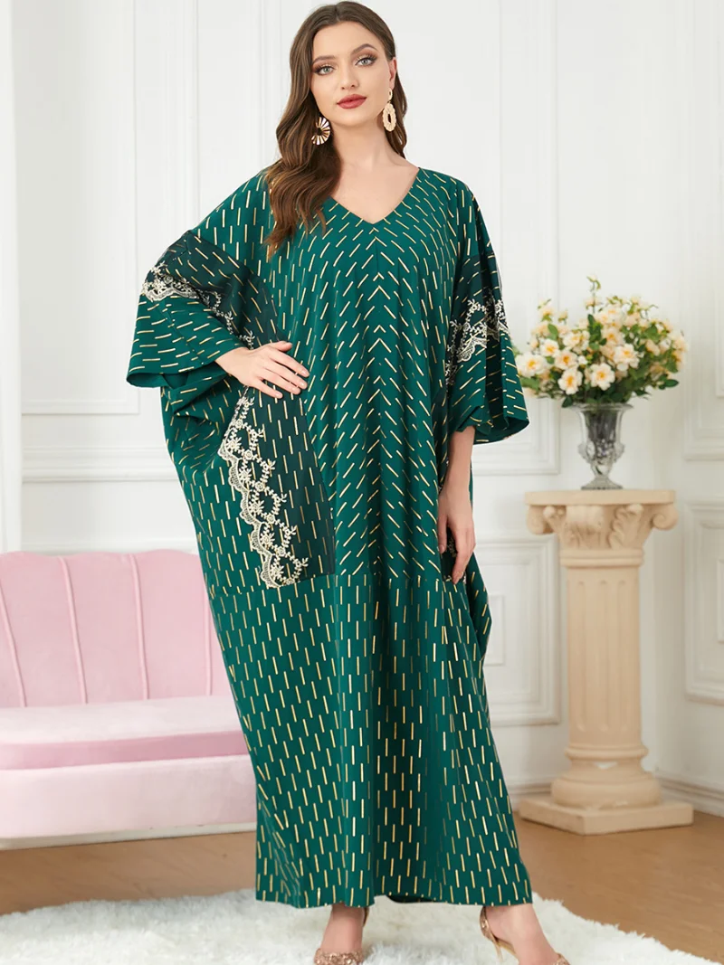 Eid Mubarak Kaftan Dubai Abaya Turkey Muslim Batwing Sleeve Casual Loose Lace Dress Saudi Abayas For Women