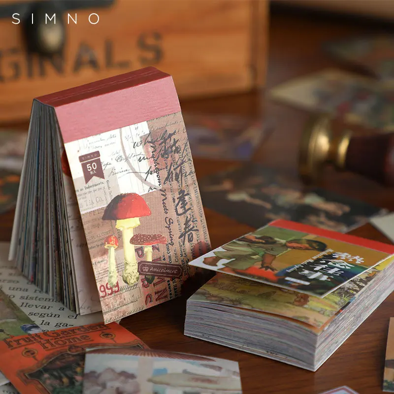 

50 листов, милые винтажные наклейки в стиле ретро с цветами, картина маслом для детей, скрапбукинг, журнал, декоративные клейкие коллажи, милы...