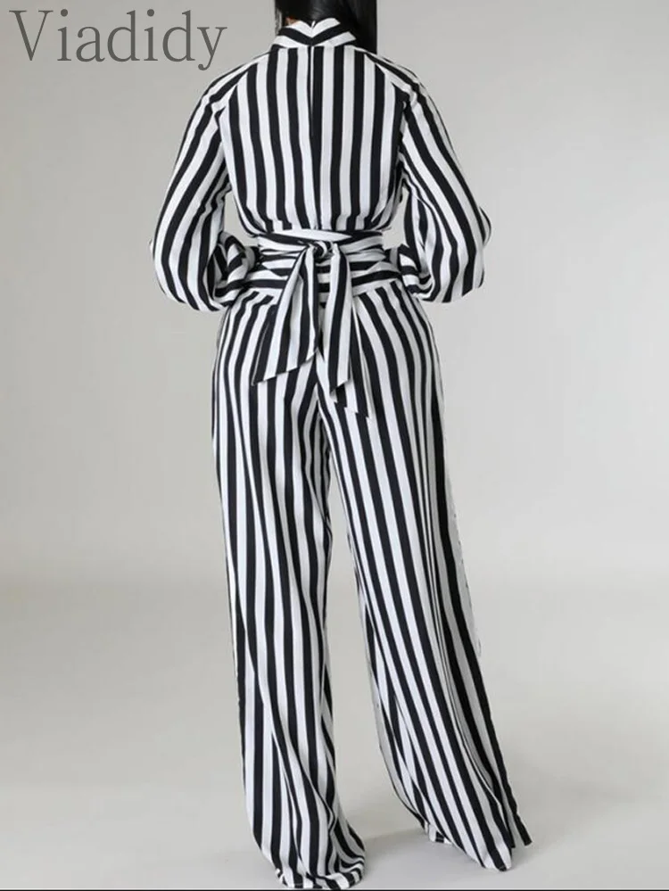 Женский комплект из 2 предметов топ в полоску с рукавами-фонариками и широкие