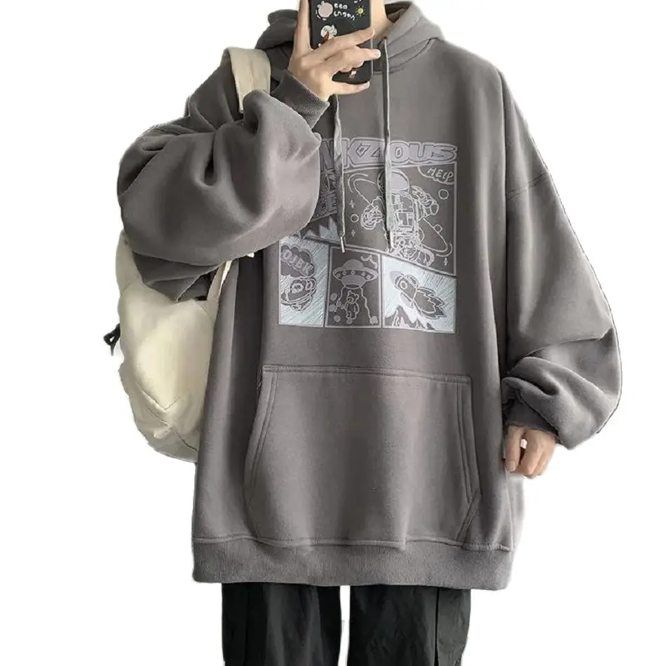 

Fashion 2022 fleece thickened high street men Hooded sweatshirts top korean loose large size Man sweatshirts jacket