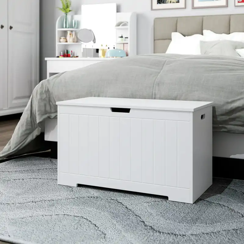 

Box, Toy Storage Chest with 2 Safety Hinges, White Storage Box with Flip-Top Lid Open and Close Slowly