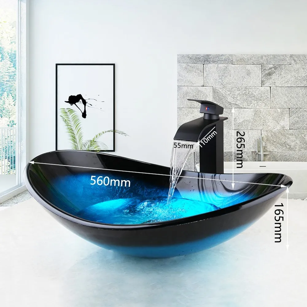 Набор для раковины в ванной комнате SINLAKU синий смеситель из закаленного стекла с