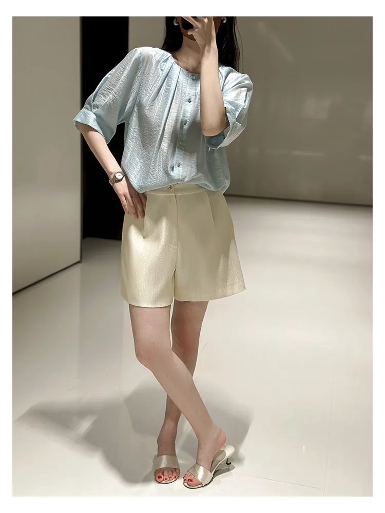 Легкие дышащие дизайнерские льняные рубашки с воротником и рукавом до локтя