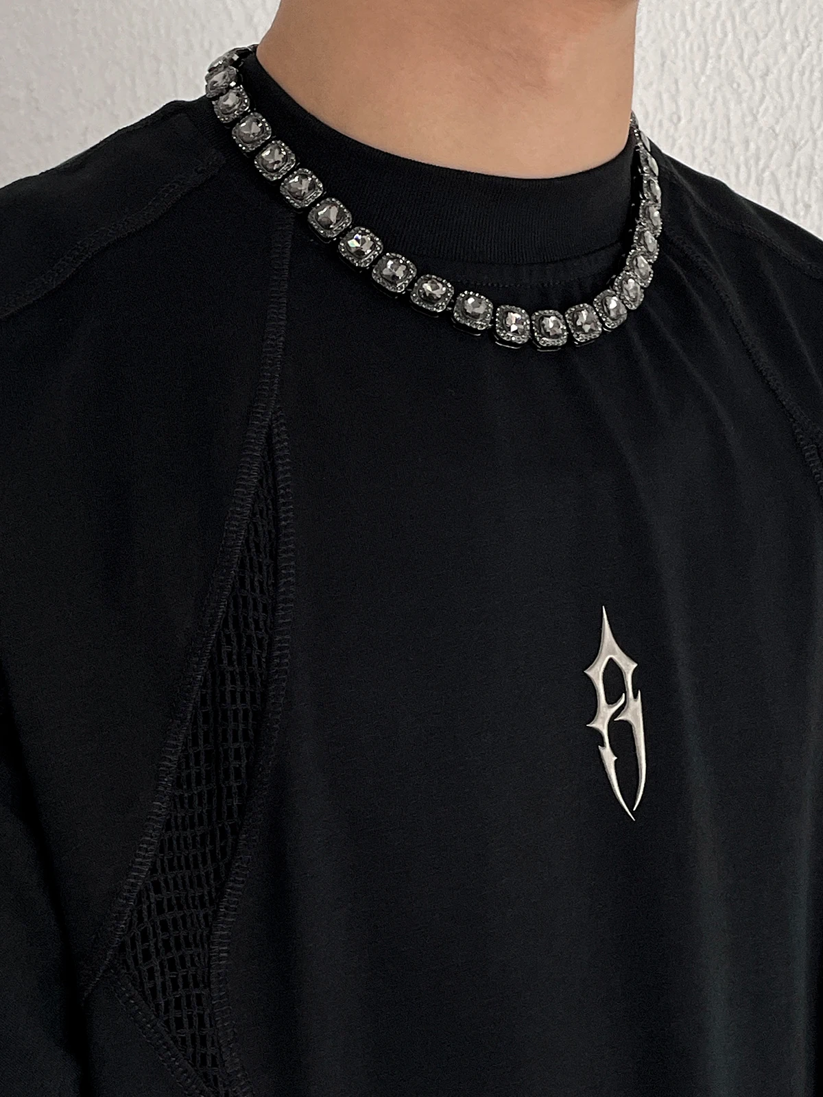 G-Overshare Black and Gray Rock Candy Necklace Men's Hip-hop Trendy Rap American Sweet Cool High Street Women's Sam...