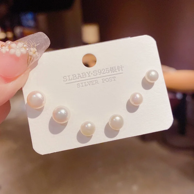 Набор из трех предметов с серебряными иглами и жемчугом, модные милые серьги