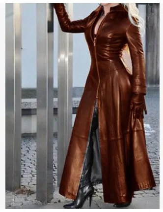 

Women Fashion Sexy Slim Lace Up Leather Medieval Ranger Long Dress Adult Coats Cosplay Costume Halloween