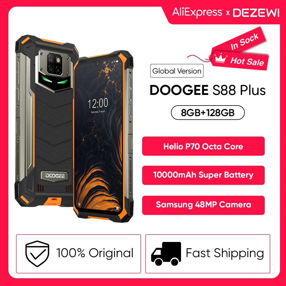 IP68/IP69K DOOGEE S88 Plus Rugged Mobile Phone Global Version 10000mAh Battery 48MP Camera 8GB 128GB ROM smartphone Android 10