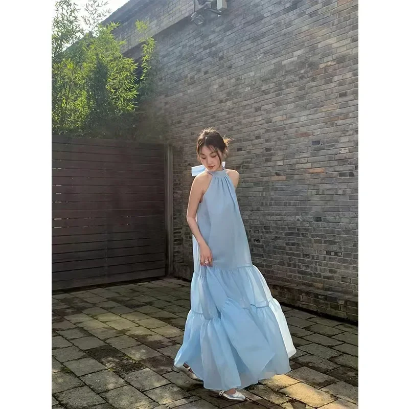 Cosmo New Paris модное стильное сказочное небесно-голубое длинное платье без рукавов