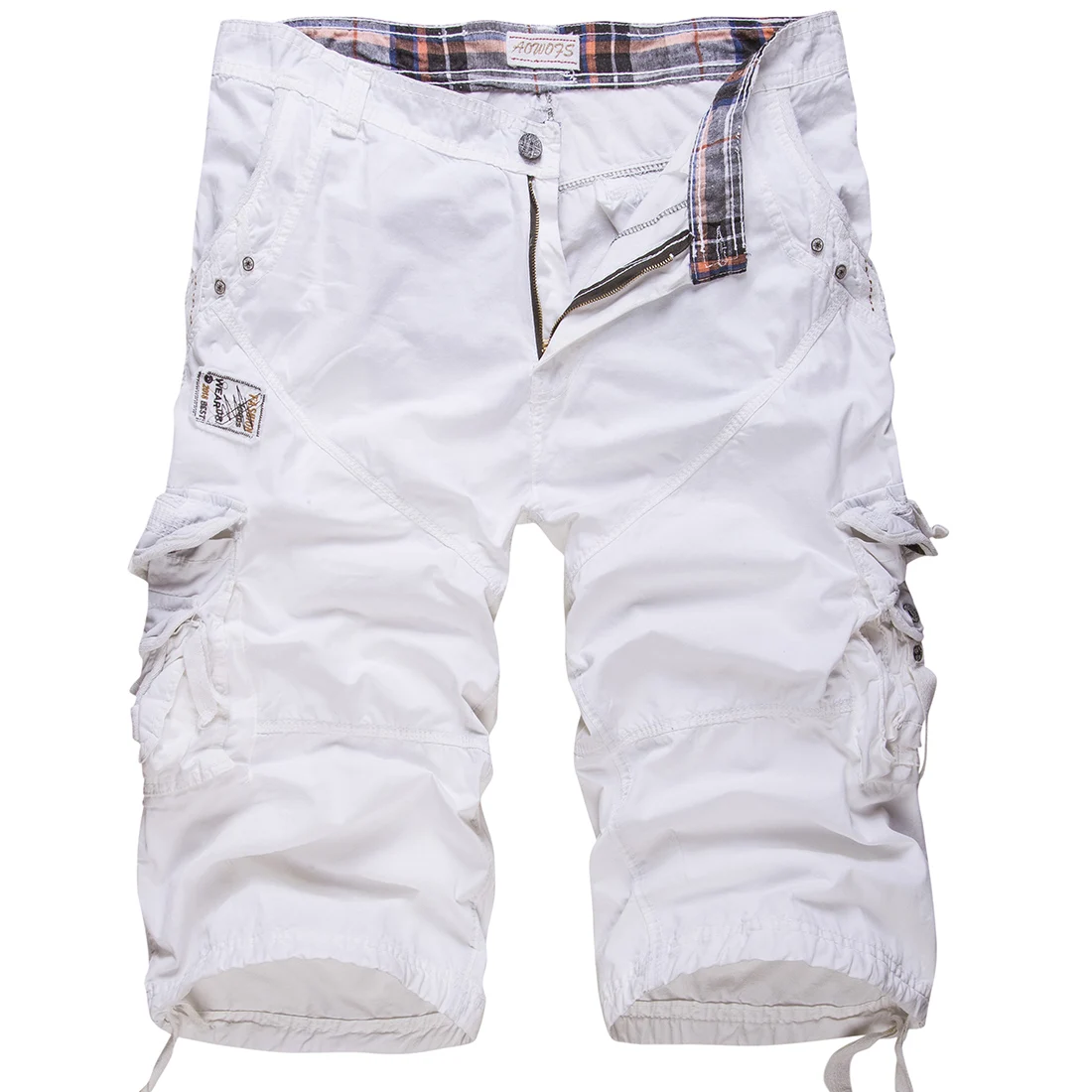 

Шорты-карго мужские свободного покроя, хлопковые тактические повседневные штаны, однотонные Лоскутные шорты в стиле милитари, белые до колена, большие размеры