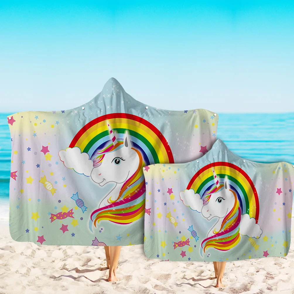 

Unicorns Girls Hooded Towel Microfiber Ocean Beach Pool Swimming Bath Wearable Towels with Cape Cute Unicorn Patterns