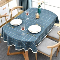 tablecloth oval 170cm blue plaid with lace table cover linen fabric farmhouse for dining table elegant classic table cloth daily