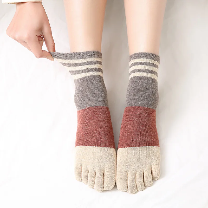 5 Pairs Retro Cotton Toe Socks Womens Short Five Finger Harajuku Socks Lady Girl Japanese Fashion Striped Casual Socks with Toes