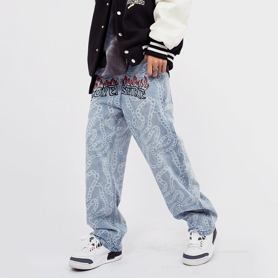 Men's Jeans High Street Embroidered Baggy Jeans Hip Hop Streetwear Men's Pants Y2K Jeans Fashionable Streetwear Brand Men Jeans