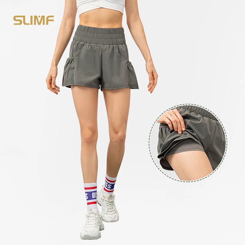 

Шорты SLIMF женские спортивные из двух частей, свободные быстросохнущие дышащие штаны с завышенной талией для фитнеса, бега, йоги