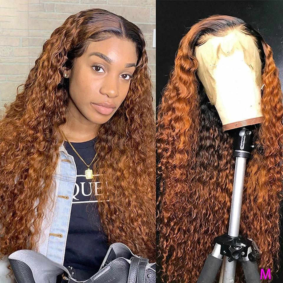 

Ombre Curly Orange Lace Front Human Hair Wig 1B Burgundy 4x4 Peruvian 30Inch Lace Front Wig For Black Women PrePlucked Remy 180%