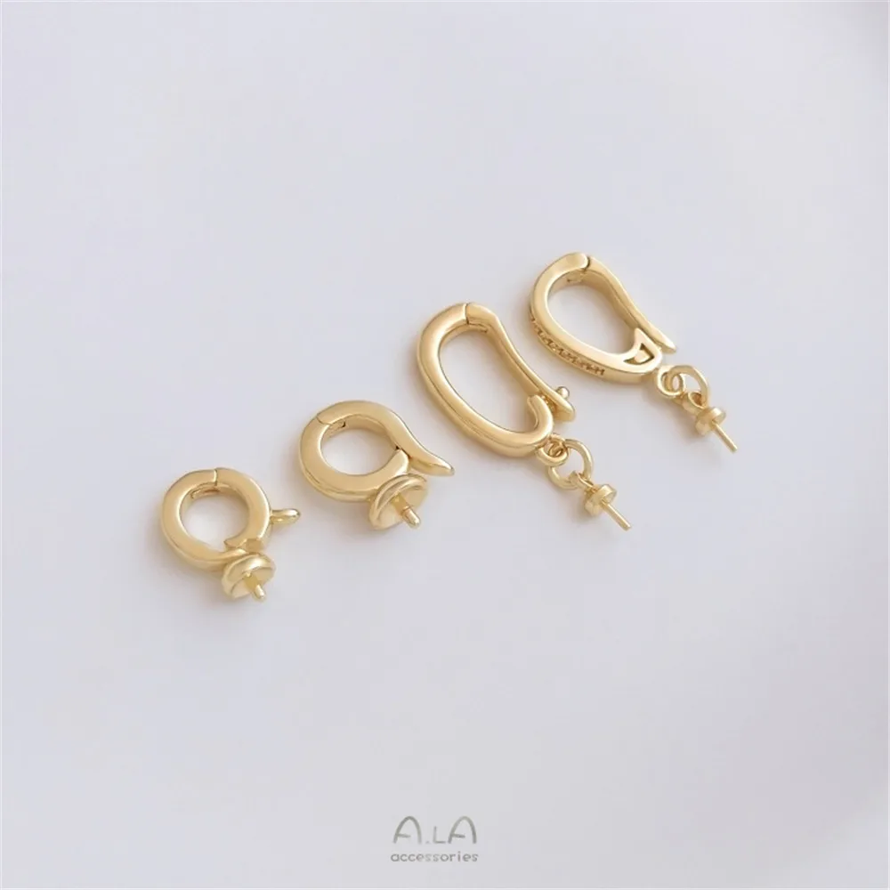 

14K gold semi hole bead holder universal button necklace pendant button can open sticky pearl hanging button DIY jewelry button