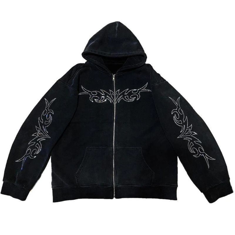 

Свитшот мужской с длинным рукавом, свободная толстовка с капюшоном, на молнии, осень