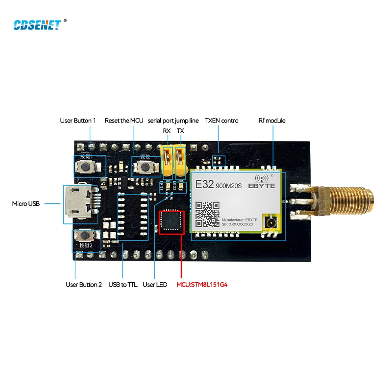 SX1278 868MHz 915MHz Lora Test Board 20dbm CDSENET E32-900MBL-01 USB Interface with Antenna and Power Supply
