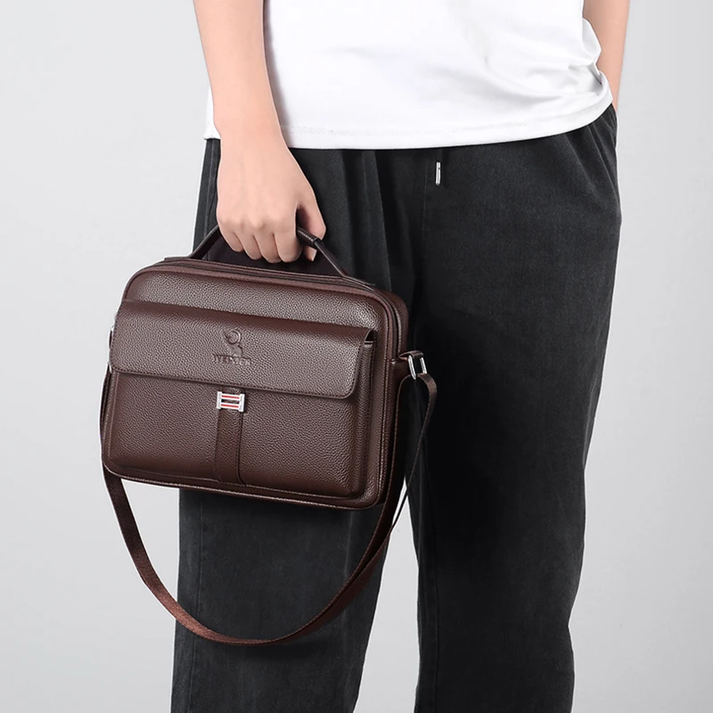 Fashion Small Briefcase for Men Business Bag PU Leather Handbags Shoulder Ipad Boston Breifcases Square Side Crossbody Bag Male