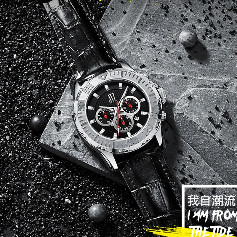 

Часы JTZ спортивные с тремя циферблатами и шестью стрелками для мужчин, Кварцевые водонепроницаемые мужские наручные часы с хронографом, 24-ч...