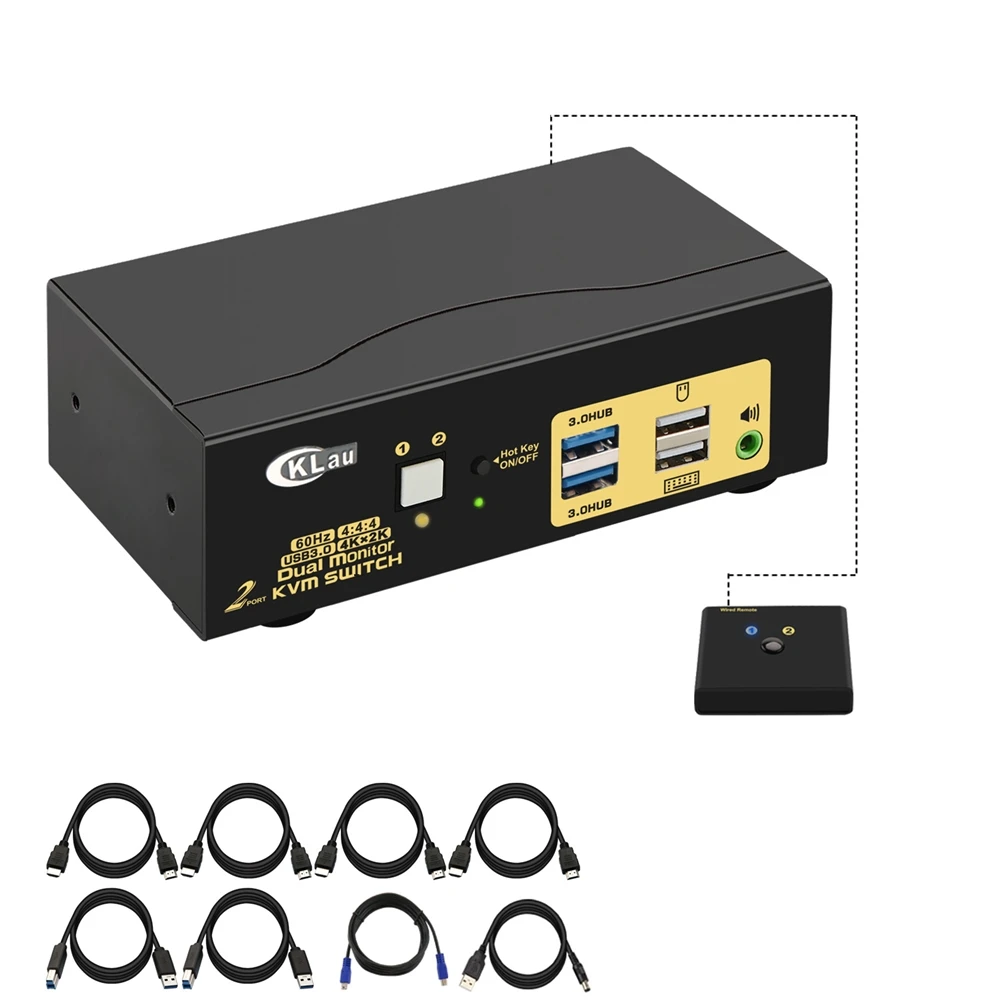 USB3.0 HDMI KVM Switch 2 Port Dual Monitor Extended Display, with Audio,support  4K@60Hz 4:4:4