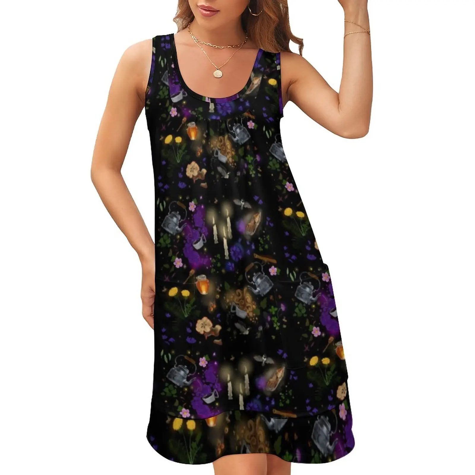 

Witch Brew Tea Dress Floral Print Patchwork Beach Dresses Female Crewneck Basic Casual Dress Summer Pattern Vestidos Gift Idea