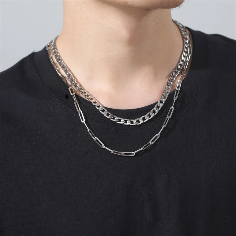 

Multilayer Geometry Chain Necklace For Men Stainless Steel Jewelry Man Necklace Party Choker Neck Women Accessories Wholesale