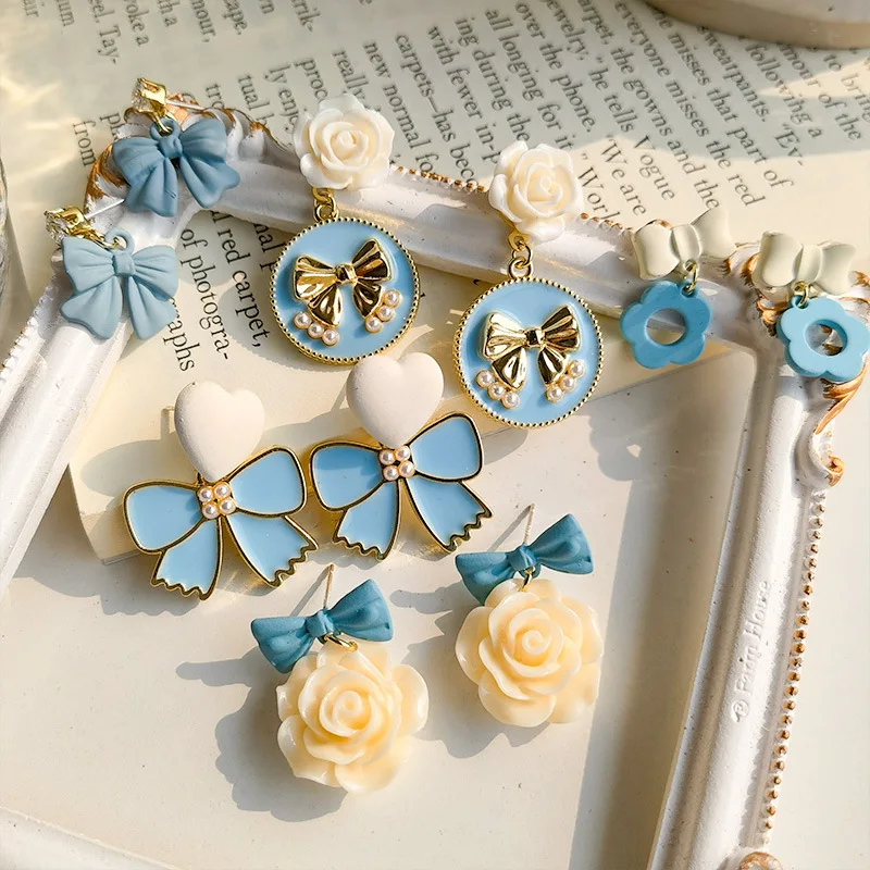 

Original Design Macarone Blue Earrings Suitable For Summer Mori Small Fresh Flower Earrings Earrings