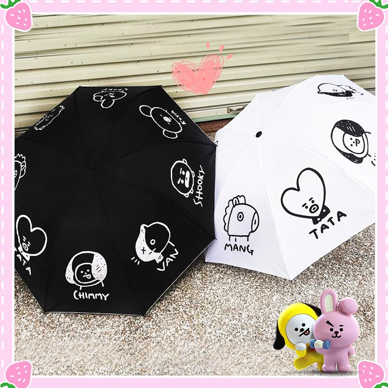 

Bt21 Umbrella Sunshade Kawaii Manual Cute Anime RJ TATA CHIMMY KOYA COOKY Kpop Stars Bts Periphery Practical Light Fans Gifts
