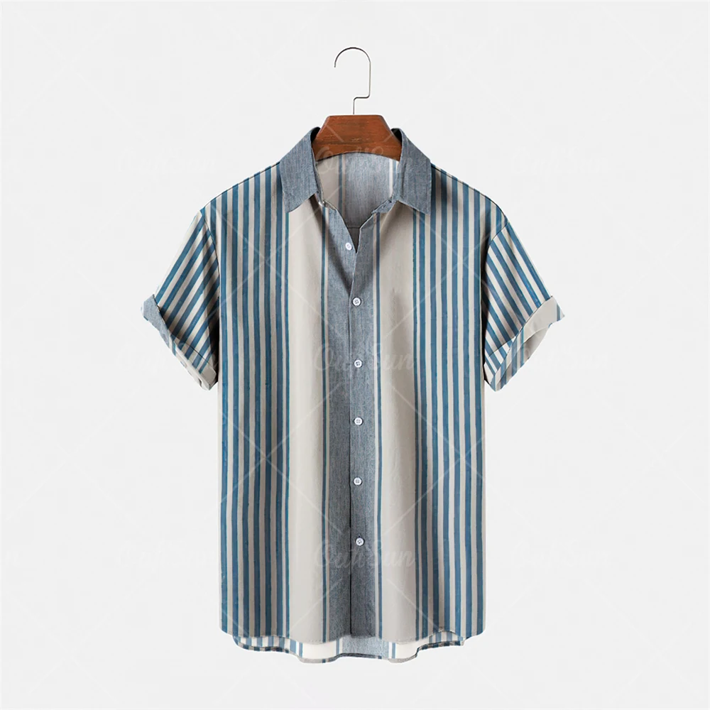 Мужская рубашка-поло с полосками, черно-белая бандана контрастных цветов, уличная мода, Гавайские рубашки, лето 2023