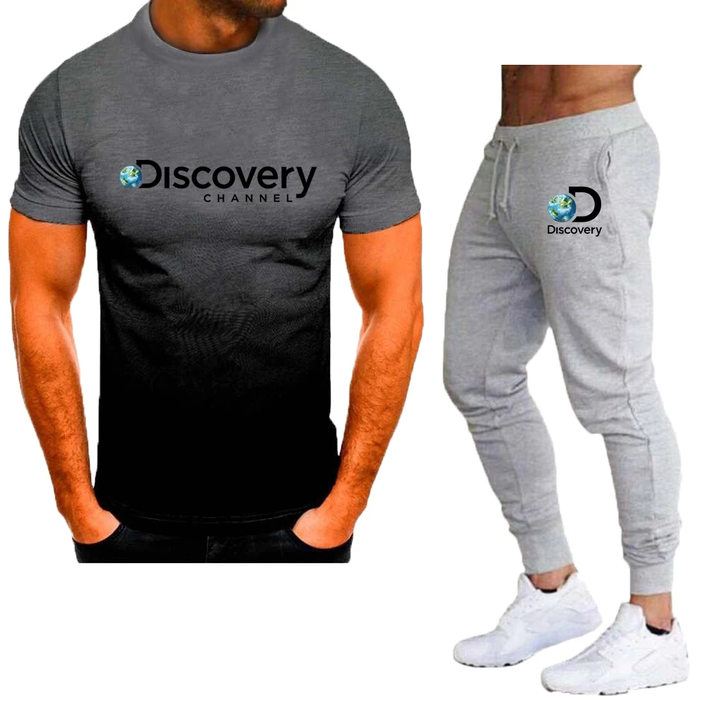 Men's Tracksuit 2023 New Summer Men Tound Neck T-shirt + Trousers Sports Suit Short-sleeved T-shirt Casual Fitness Jogging  Sets