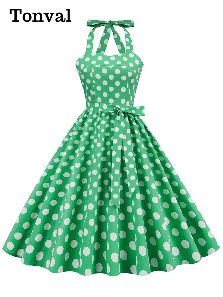 Женское винтажное платье-корсет Tonval платье в горошек с лямкой на шее и открытой