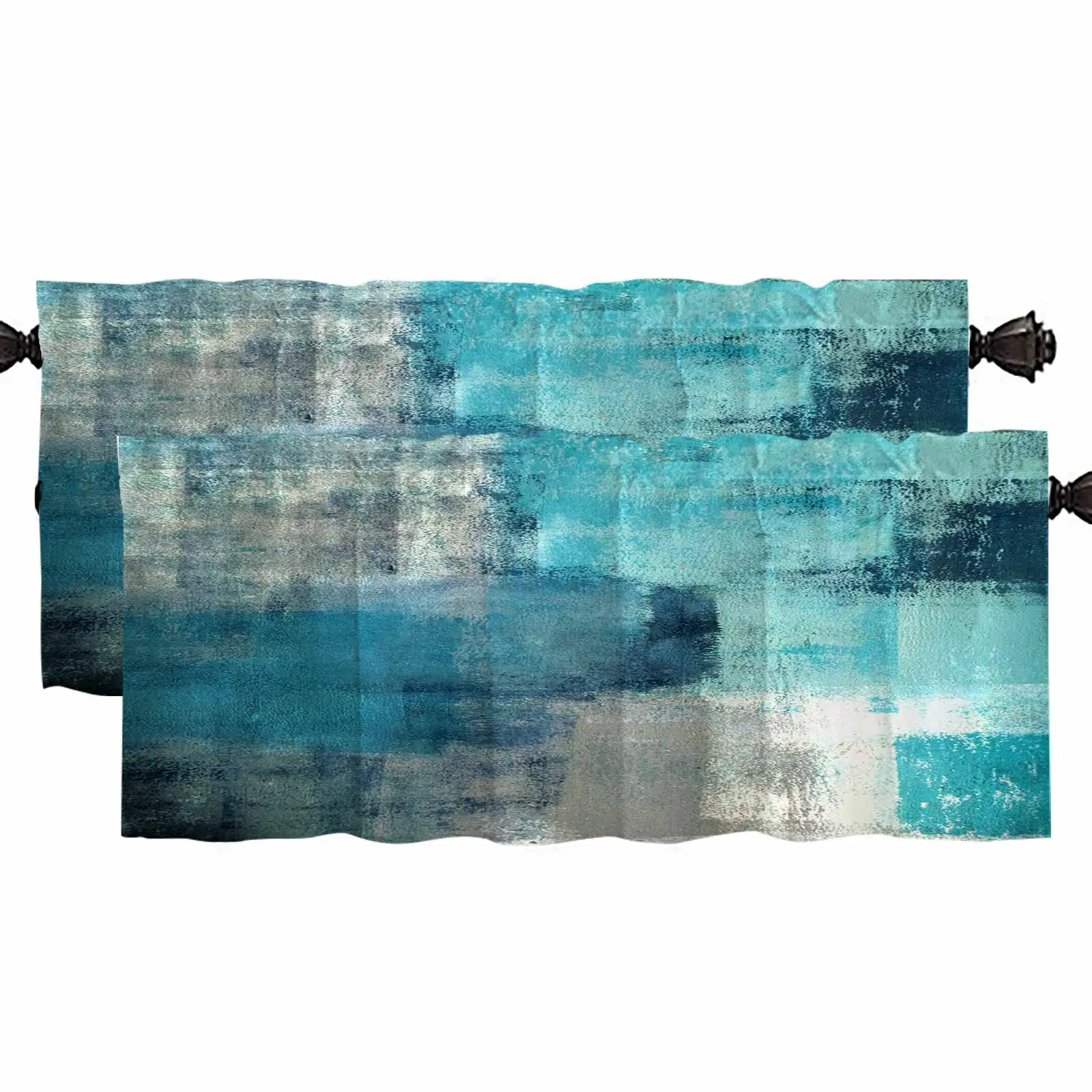 

Musesh Set of 2 Turquoise Blue Grey Kitchen Window Treatment Valance Curtains Use for Bedroom Bathroom Living Room Dininghall
