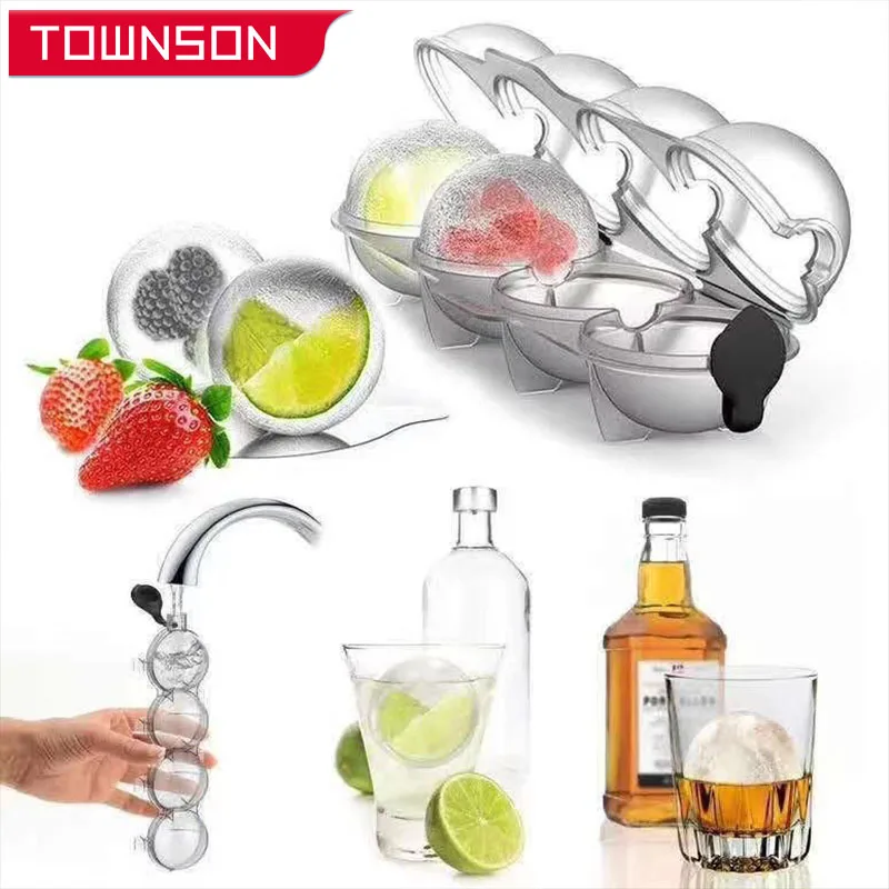 

4 Grids Food Grade Round Large Sphere Ice Cube Trays Ice Making Mould Whiskey Silicone Ice Ball Maker Mold