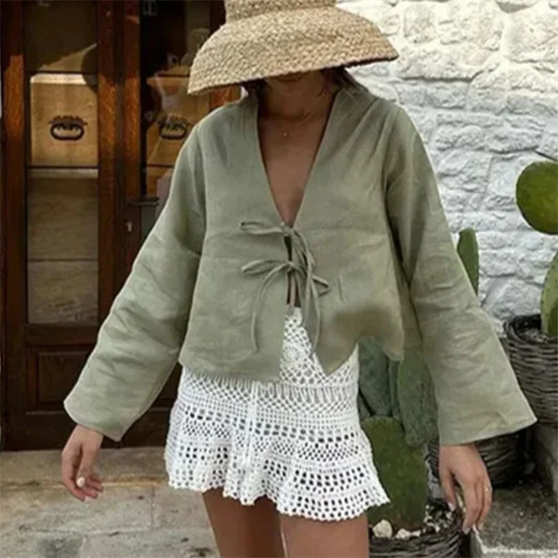 Женская однотонная повседневная рубашка с глубоким v-образным вырезом на