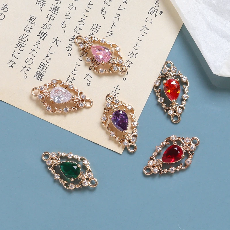 

Copper-plated Gold Color Preservation Inlaid Color Zirconium Retro Palace Style Pendant DIY Handmade Jewelry Ear Accessories
